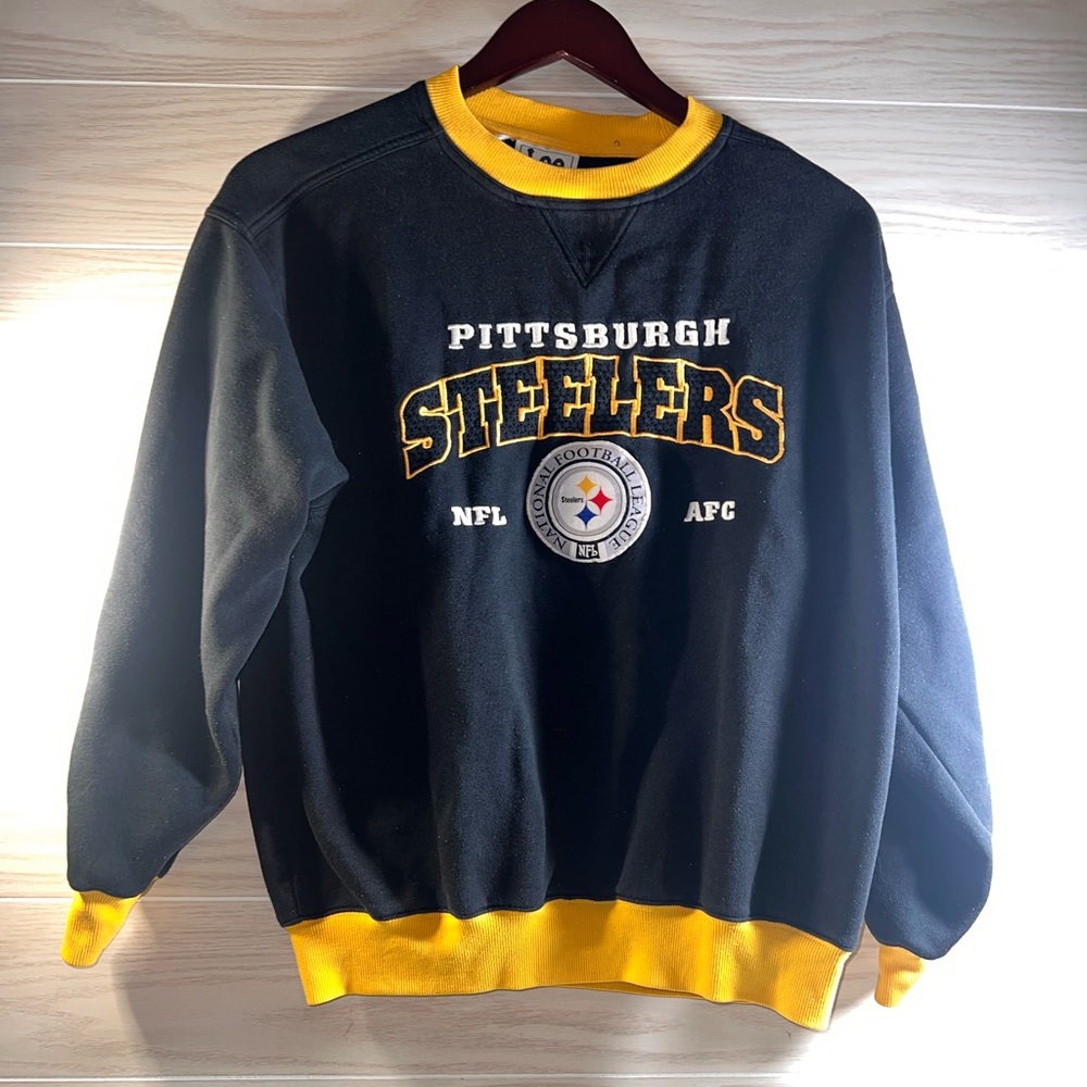 Vintage Pittsburgh Steelers Mens Large Black Lee Sport Sweatshirt 90s